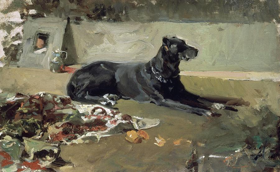 el Perro Tumbado. Painting by Joaquin Sorolla -1863-1923-
