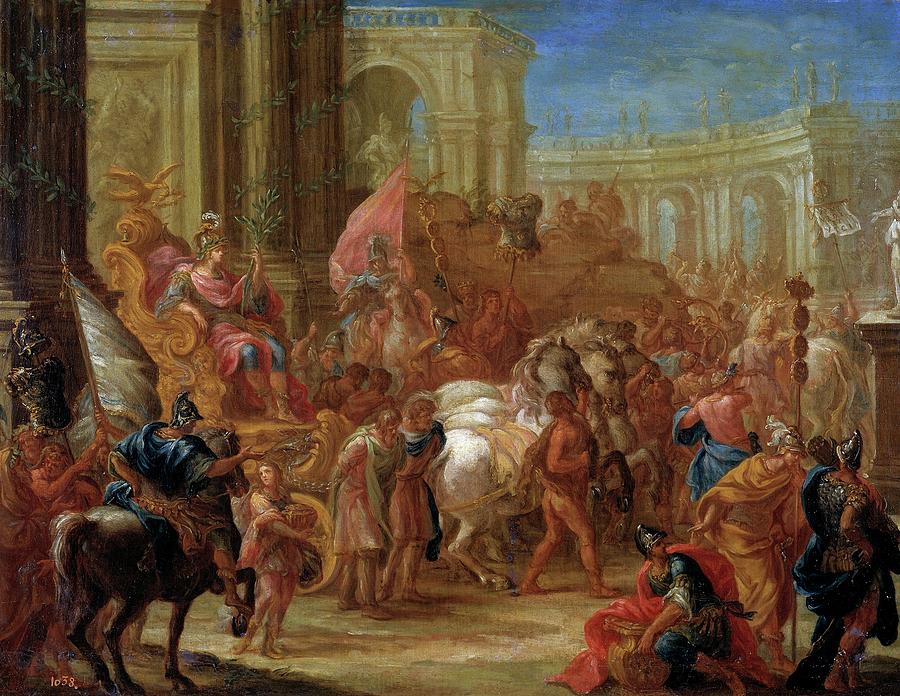 El triunfo de Cesar, Late 17th century, French School, Canvas, ... Painting by Charles Le Brun -1619-1690-