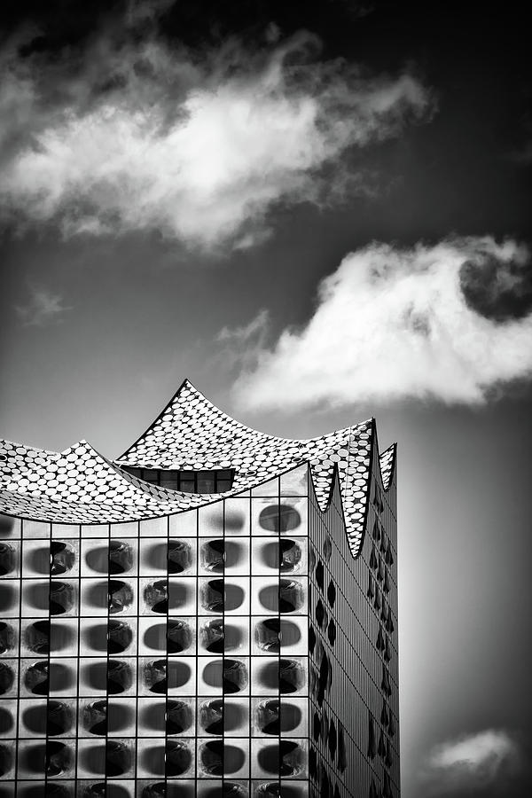 Black And White Photograph - Elbphilharmonie Hamburg black and white modern Architecture by Matthias Hauser