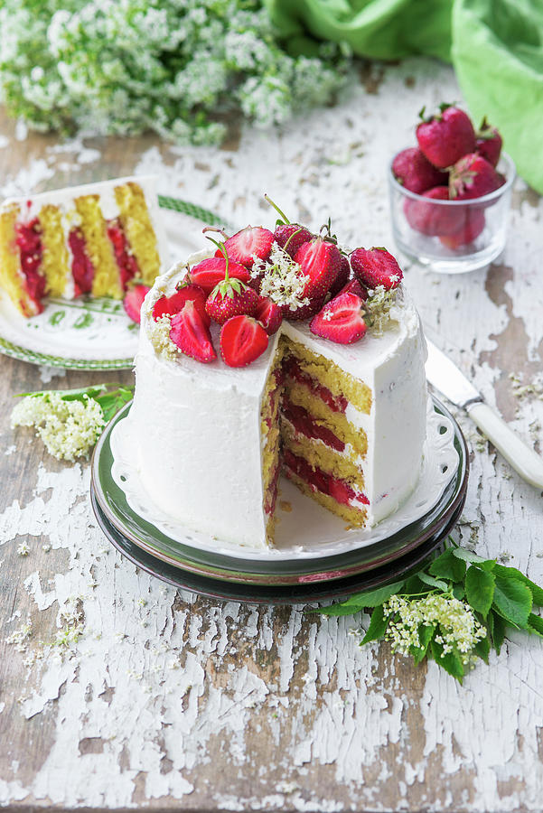 Elderflower Buttercream Cake With Strawberries Photograph by Irina Meliukh