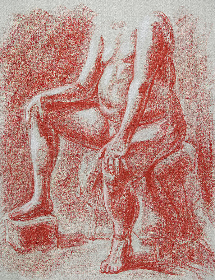 Abstract Drawing - Elderly Male Model Torso Study by Irina Sztukowski