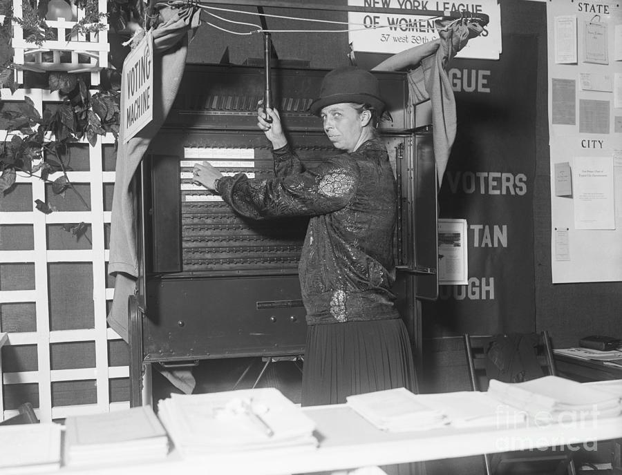 Eleanor Franklin Using Voting Machine Photograph by Bettmann