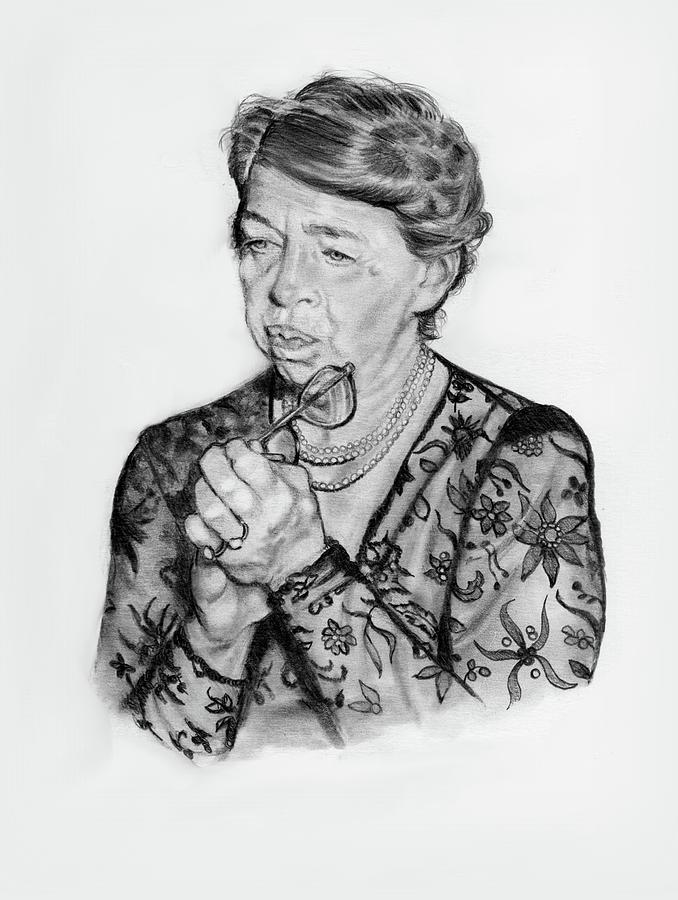 Eleanor Roosevelt In Pencil Drawing by Joyce Geleynse