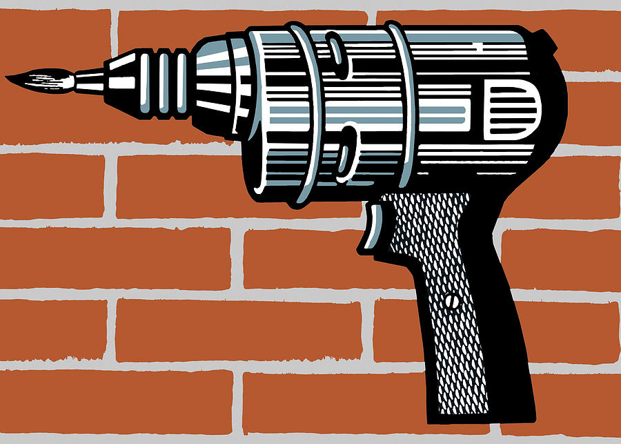 Vintage Drawing - Electric Drill in Front of Brick Wall by CSA Images