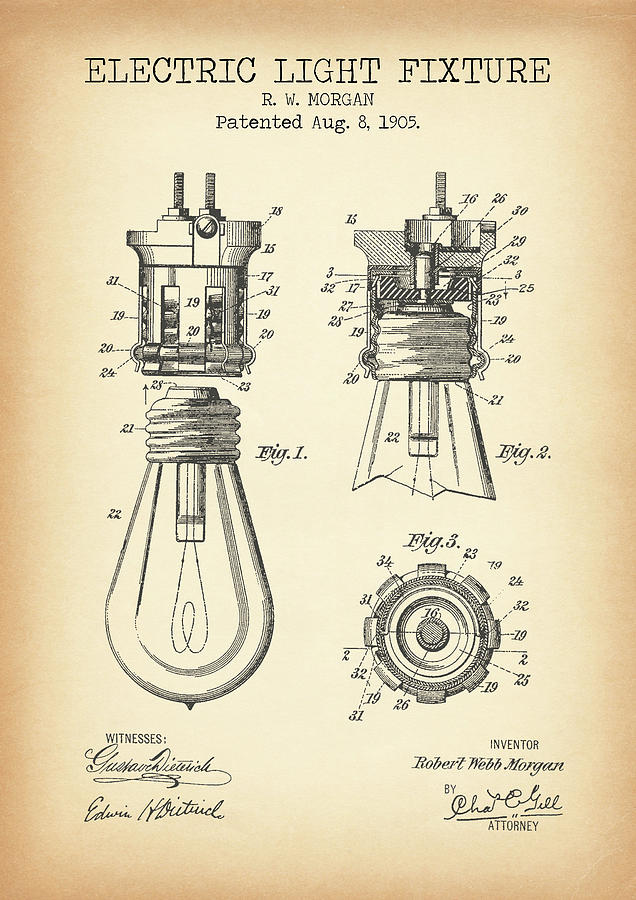 ELECTRIC LIGHT FIXTURE vintage patent Digital Art by Dennson Creative ...