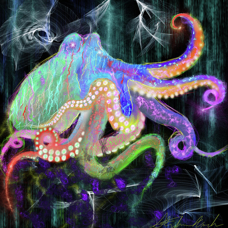 Octopus Painting - Electric Octopus by Stephanie Analah
