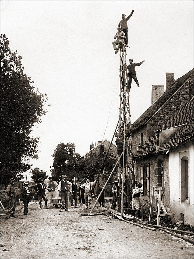 Electric Pole Acrobats Painting by Unknown Electric Pole Acrobats Painting by Unknown