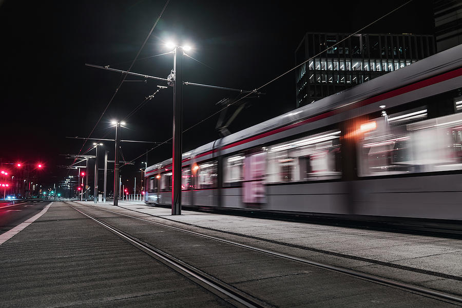 City Photograph - Electric Railway Train Passing Office Buildings, Aarhus, Midtjylland, Denmark by 24frames