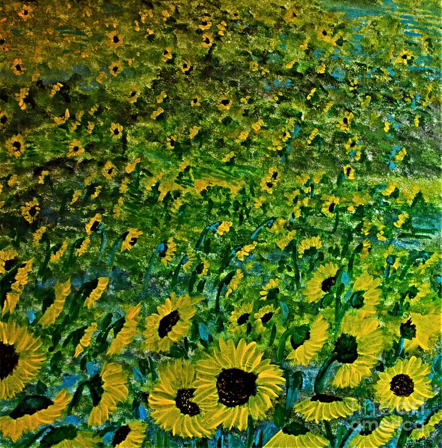 Electric Sunflowers 1 Painting by Barbara Donovan