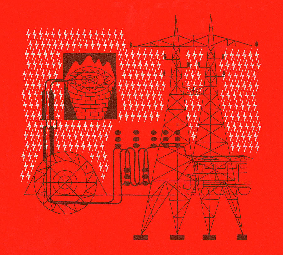 Vintage Drawing - Electricity Towers by CSA Images