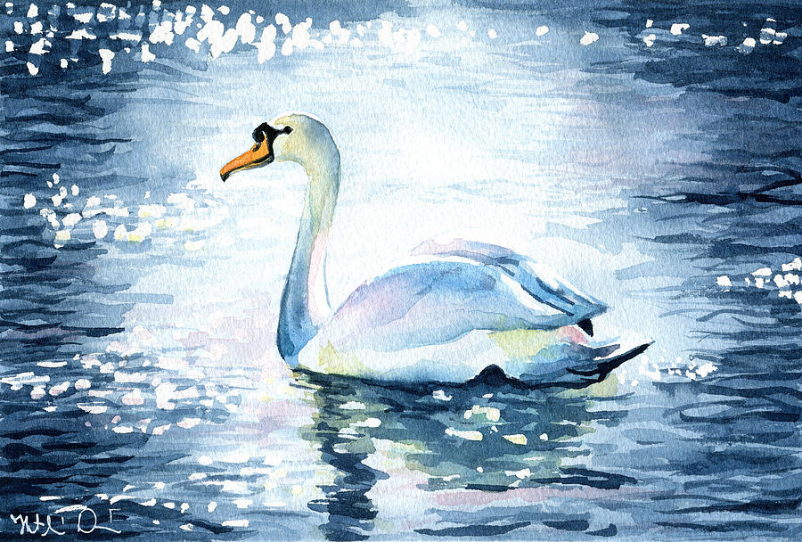 Elegance In Motion - Swan Painting Painting by Dora Hathazi Mendes
