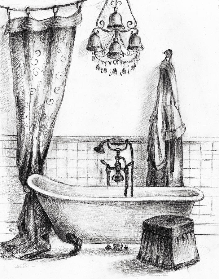 Bath Painting - Elegant Bath II Bw Crop by Silvia Vassileva Bath Painting - Elegant Bath II Bw Crop by Silvia Vassileva