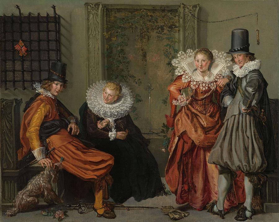 Elegant Couples Courting. Elegant Couples on a Terrace. Painting by Willem Pietersz Buytewech