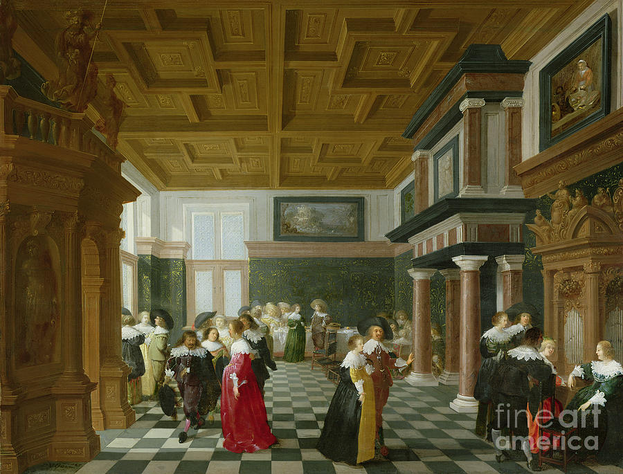 Elegant Figures Dancing In An Interior Painting by Dirck Van Delen