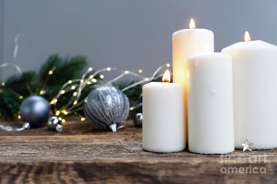 Elegant gray christmas candles Photograph by Anastasy Yarmolovich