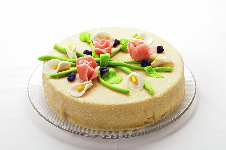Elegant Marzipan Layer Cake With Marzipan Flowers Photograph by Lehmann, Herbert