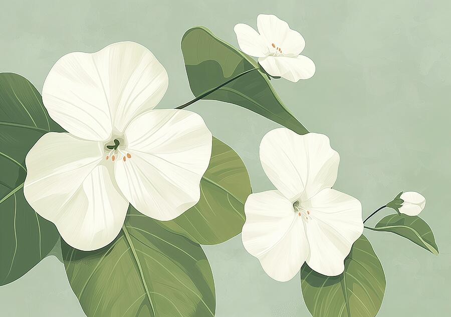 Elegant White Flowers On Green Background Digital Art by Trendy Art Elegant White Flowers On Green Background Digital Art by Trendy Art