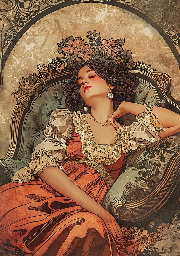 Elegant Woman Relaxing On Vintage Sofa Digital Art by Trendy Art Elegant Woman Relaxing On Vintage Sofa Digital Art by Trendy Art
