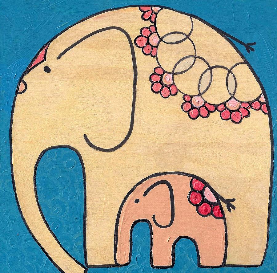 Elephant and Child on blue by Caroline Sainis Elephant and Child on blue by Caroline Sainis