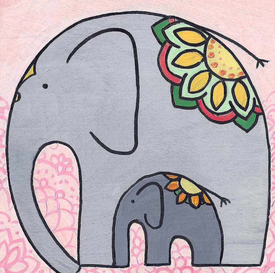 Elephant and Child on pink by Caroline Sainis Elephant and Child on pink by Caroline Sainis