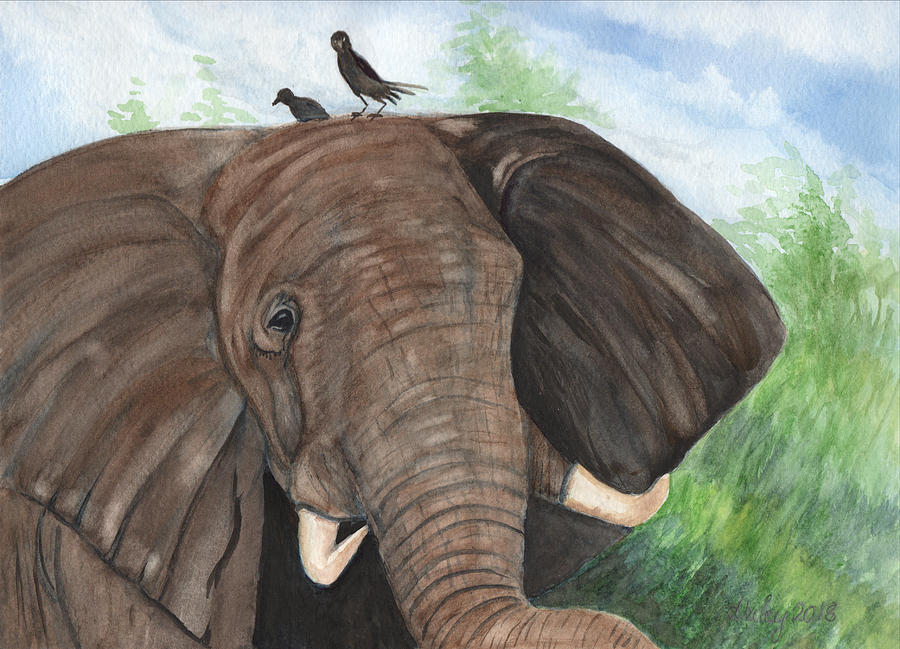African Elephant and Friends Painting by Dorothy Riley