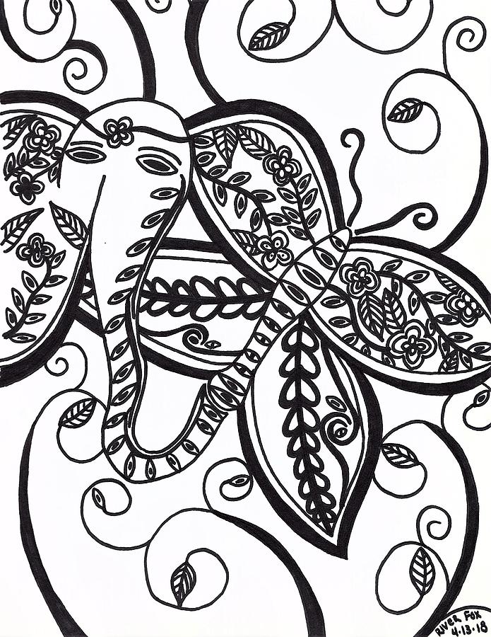 Elephant and the Butterfly Drawing by Jessica Karpinske - Fine Art America