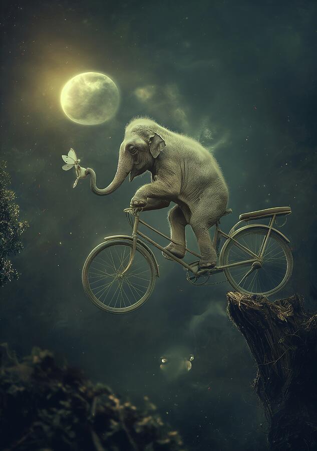 Elephant Balances On Bicycle Under Moonlight Digital Art by Trendy Art Elephant Balances On Bicycle Under Moonlight Digital Art by Trendy Art