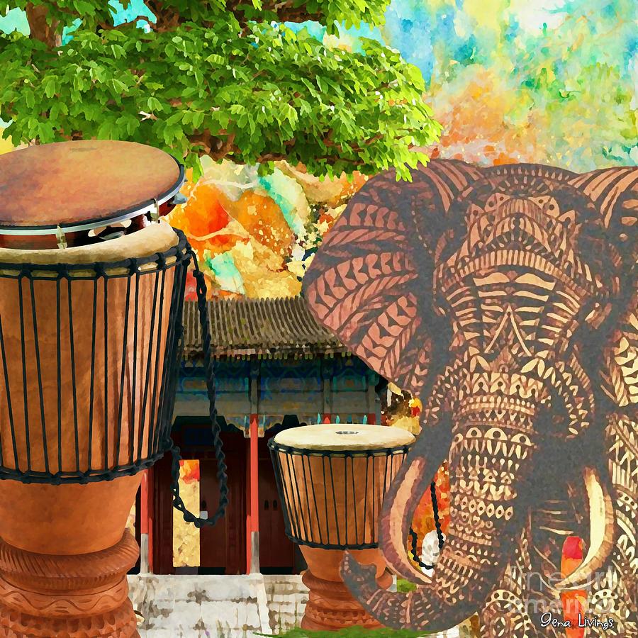 Elephant Bongo Drums Digital Art by Gena Livings