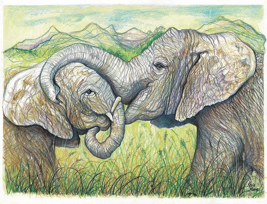 Elephant Cuddle Painting by Kevin Derek Moore
