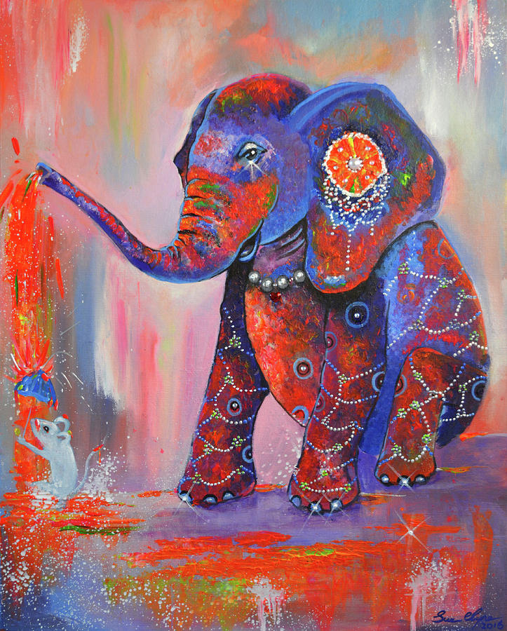 Animal Painting - Elephant Festival Colour by Sue Clyne