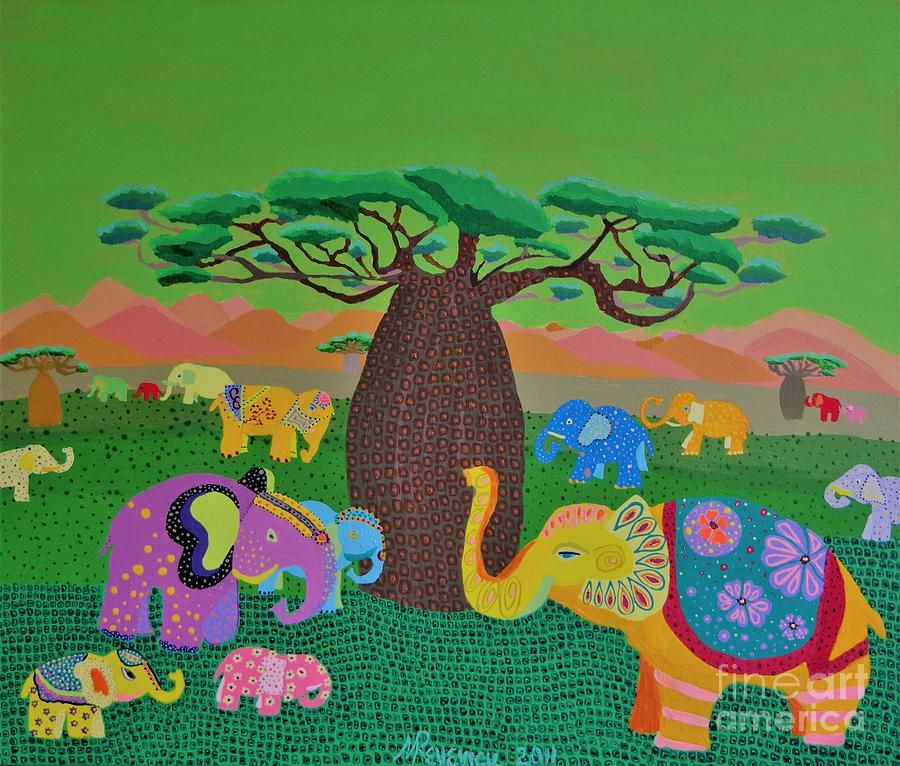 Elephant Festival Painting by Mimi Revencu
