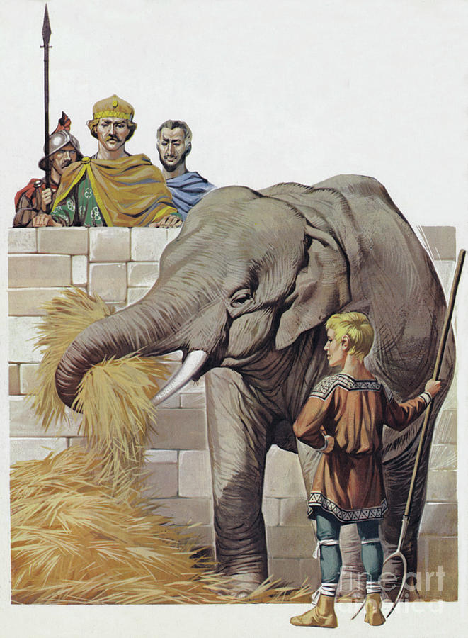 Elephant, given to Charlemagne by Harun Al Rashid, Caliph Of Baghdad  Painting by Angus McBride