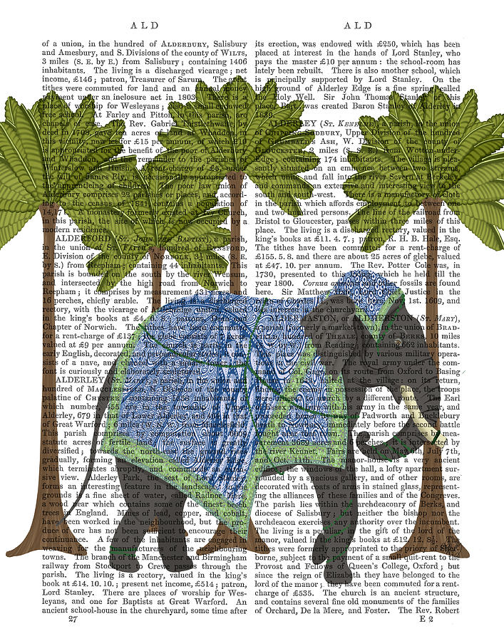 Tree Painting - Elephant In Palms, Animalia Book Print by Fab Funky
