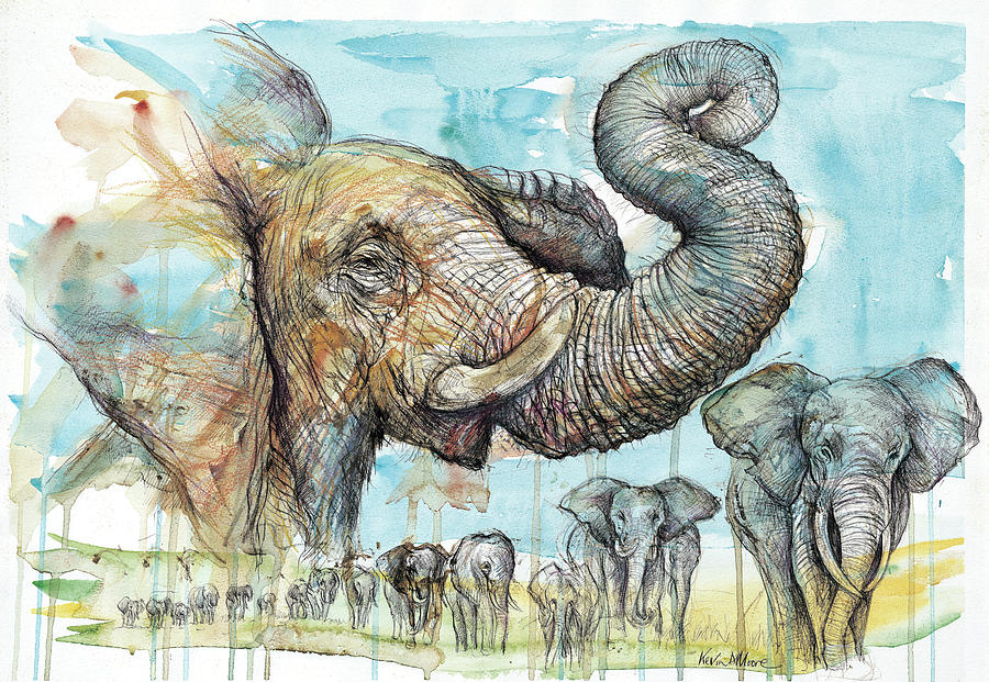 Elephant Journey Painting by Kevin Derek Moore