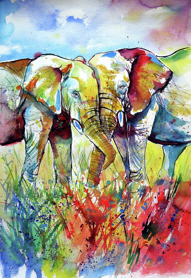 Elephant love Painting by Kovacs Anna Brigitta