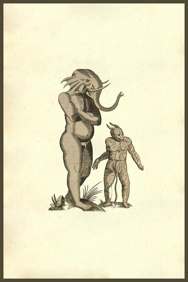 Elephant Man and Horned Boy Painting by Ulisse Aldrovandi
