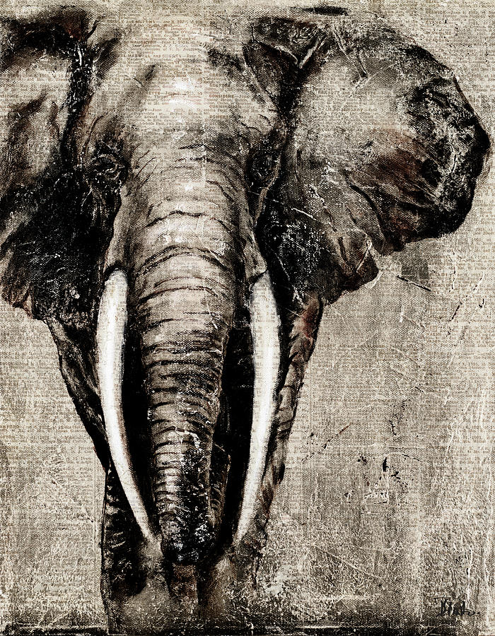 Elephant Painting - Elephant On Newspaper by Patricia Pinto