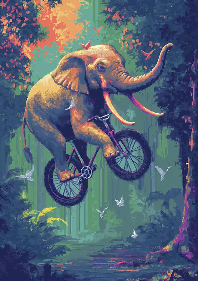 Elephant Riding Bicycle In Jungle Digital Art by Trendy Art Elephant Riding Bicycle In Jungle Digital Art by Trendy Art