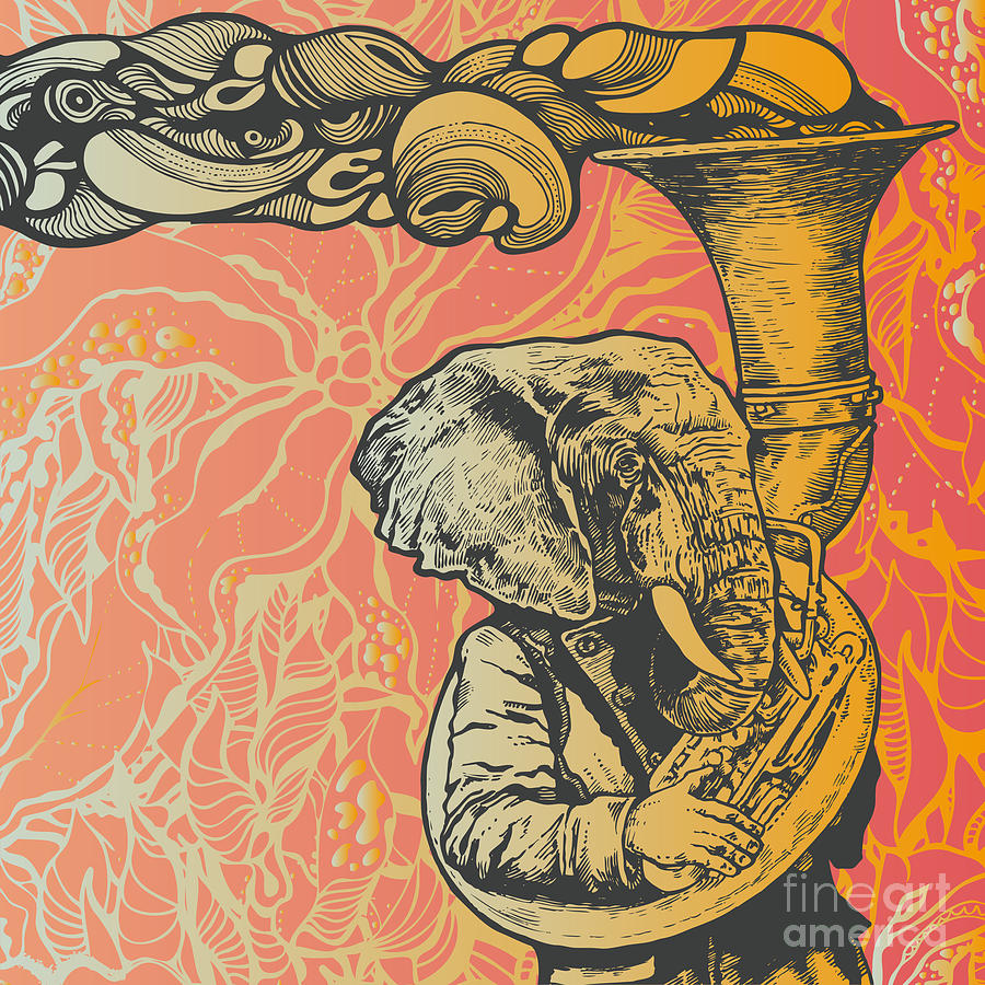 Play Digital Art - Elephant Trumpet On Abstract Floral by Jumpingsack Play Digital Art - Elephant Trumpet On Abstract Floral by Jumpingsack