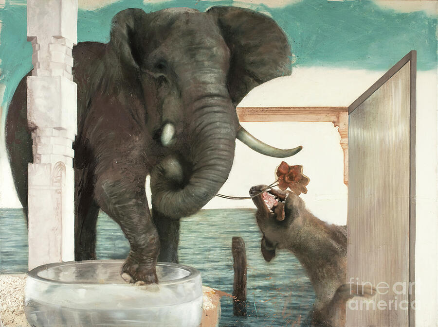 Dog Painting - Elephant With Dog, 2011 (oil On Canvas) by Nicola Pucci