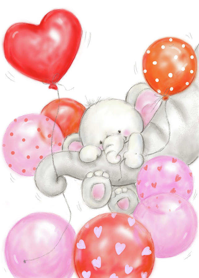 Animal Mixed Media - Elephants And Balloons by Makiko