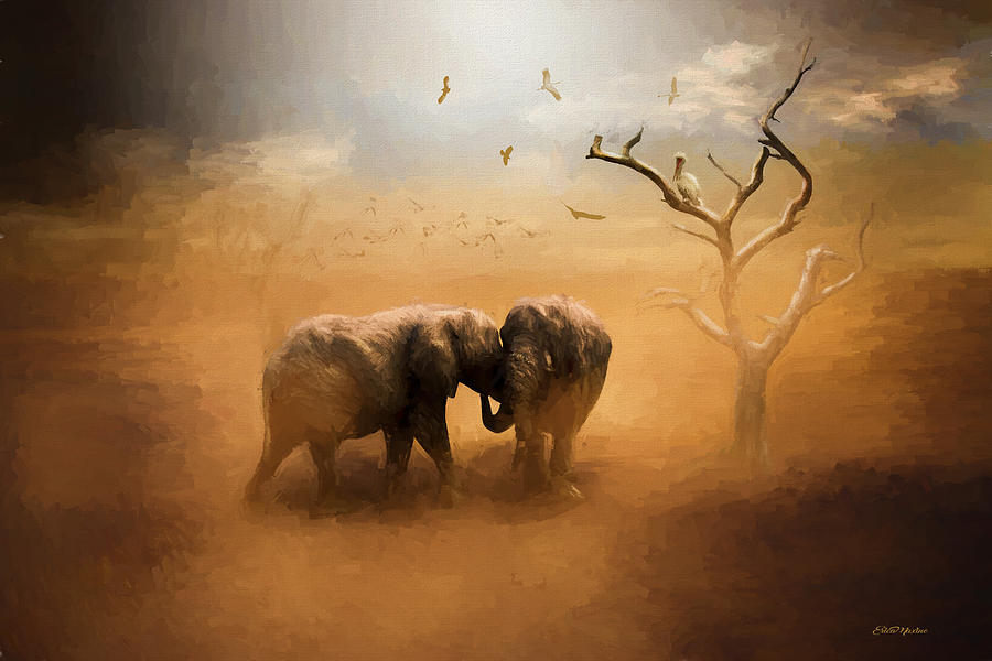 Sunset Painting - Elephants at Sunset 072 - Painting by Ericamaxine Price