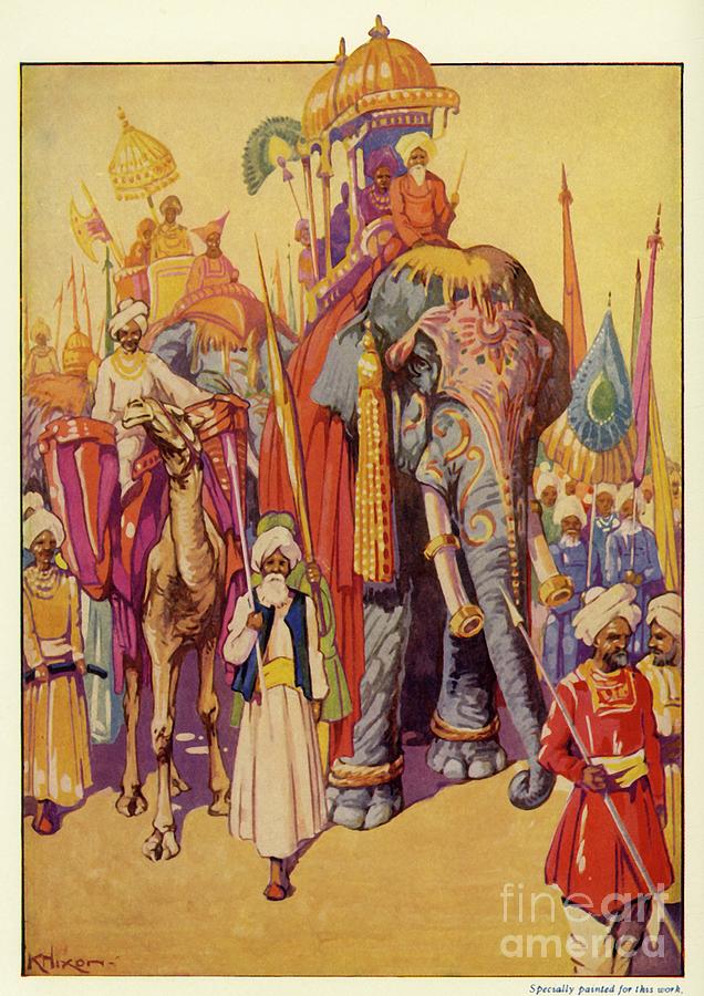 Elephants In Procession Drawing by Print Collector