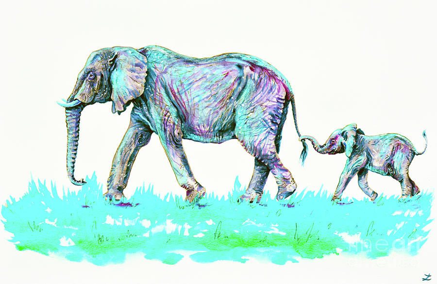 Elephants Mother and Child by Zaira Dzhaubaeva Elephants Mother and Child by Zaira Dzhaubaeva