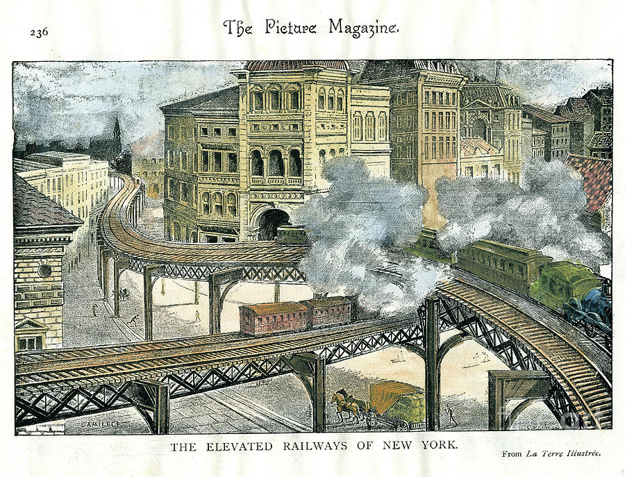 Elevated Railway In New York Drawing by Print Collector