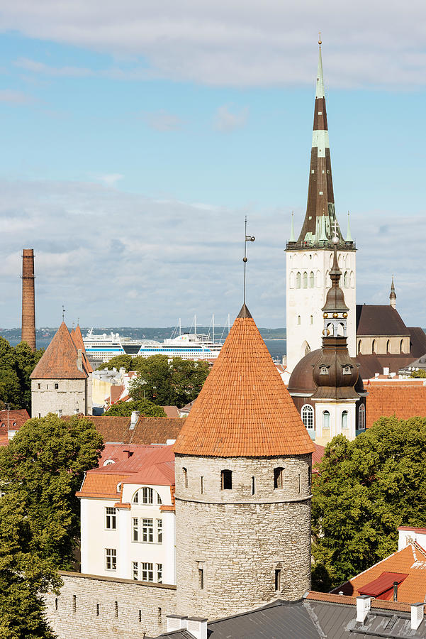 Architecture Digital Art - Elevated Rooftop Cityscape With Viru Gate And Bell Towers, Tallinn, Estonia by Ben Pipe Photography