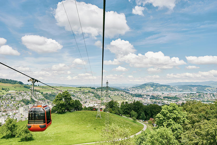 Summer Digital Art - Elevated View Of Cable Car And Landscape, Mount Pilatus, Switzerland by Gu