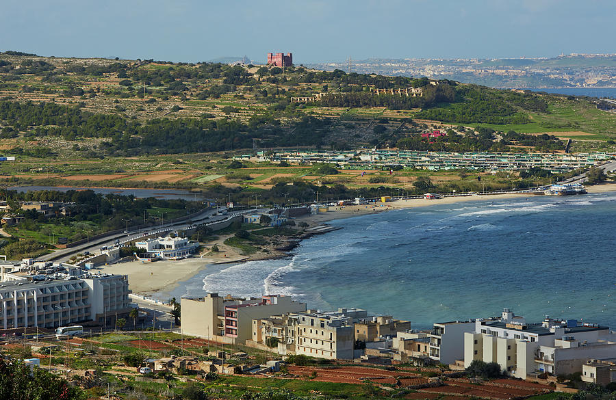 Elevated View Of Mellieha Bay And Gozo Photograph by Allan Baxter