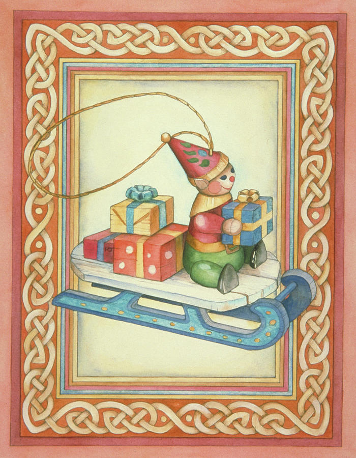 Christmas Painting - Elf On A Sled by Kim Jacobs