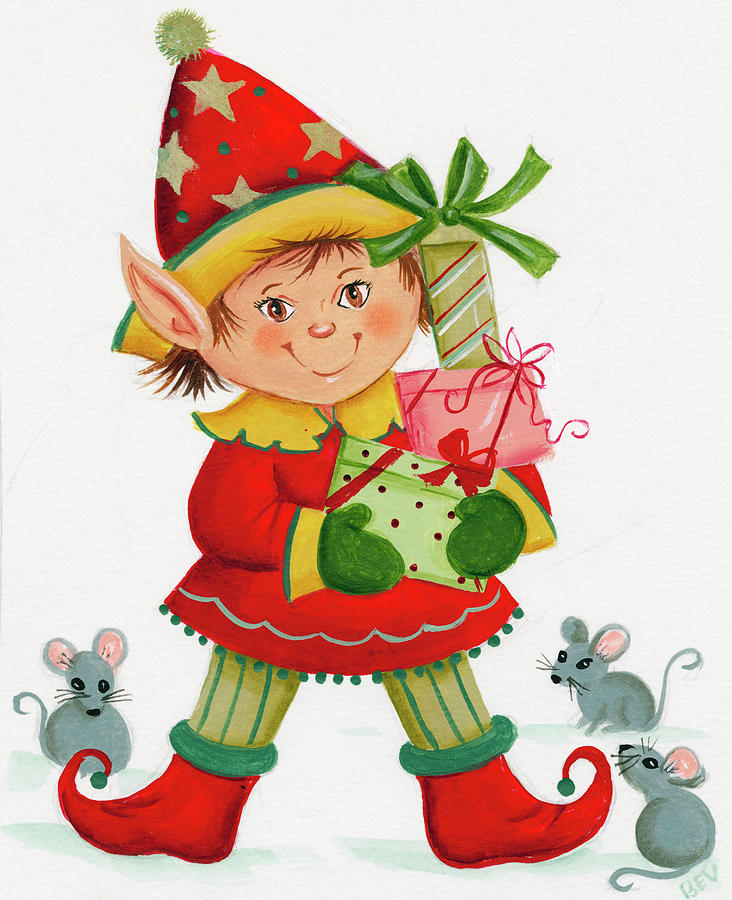 Elf With 3 Mice Painting by Beverly Johnston